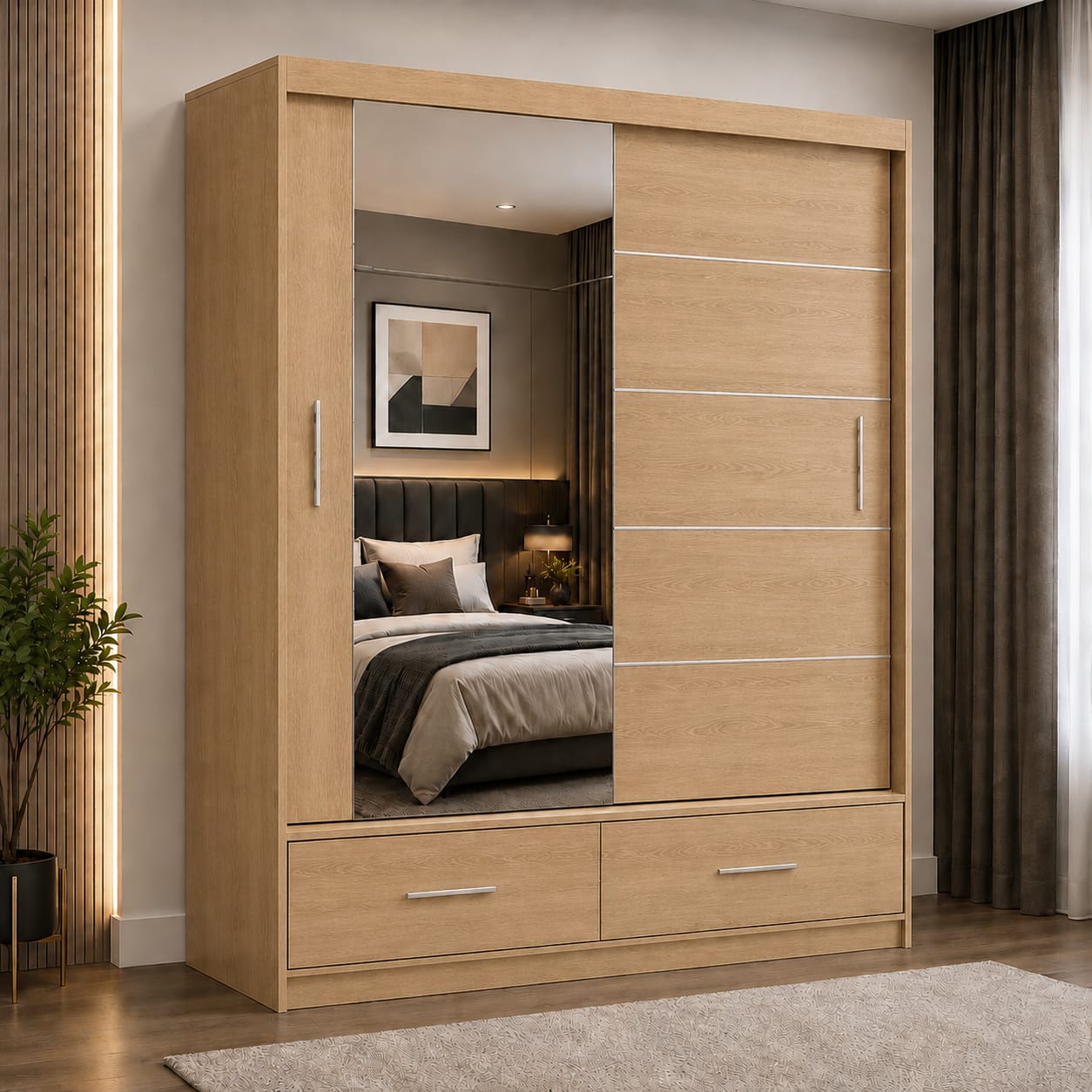 180 CM Florence Mirror Wardrobe with Drawers – Modern Bedroom Storage in 4 Colours