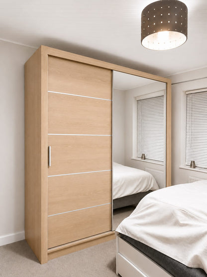 203 CM Lyon Sliding Door Wardrobe with Mirror – White, Black, Brown & Grey