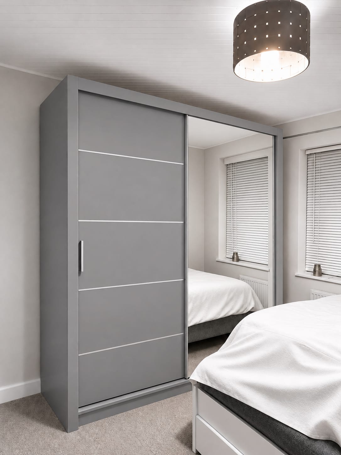 203 CM Lyon Sliding Door Wardrobe with Mirror – White, Black, Brown & Grey