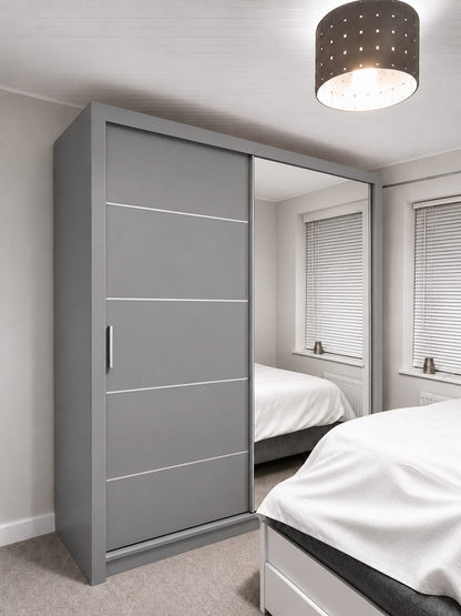 203 CM Lyon Sliding Door Wardrobe with Mirror – White, Black, Brown & Grey