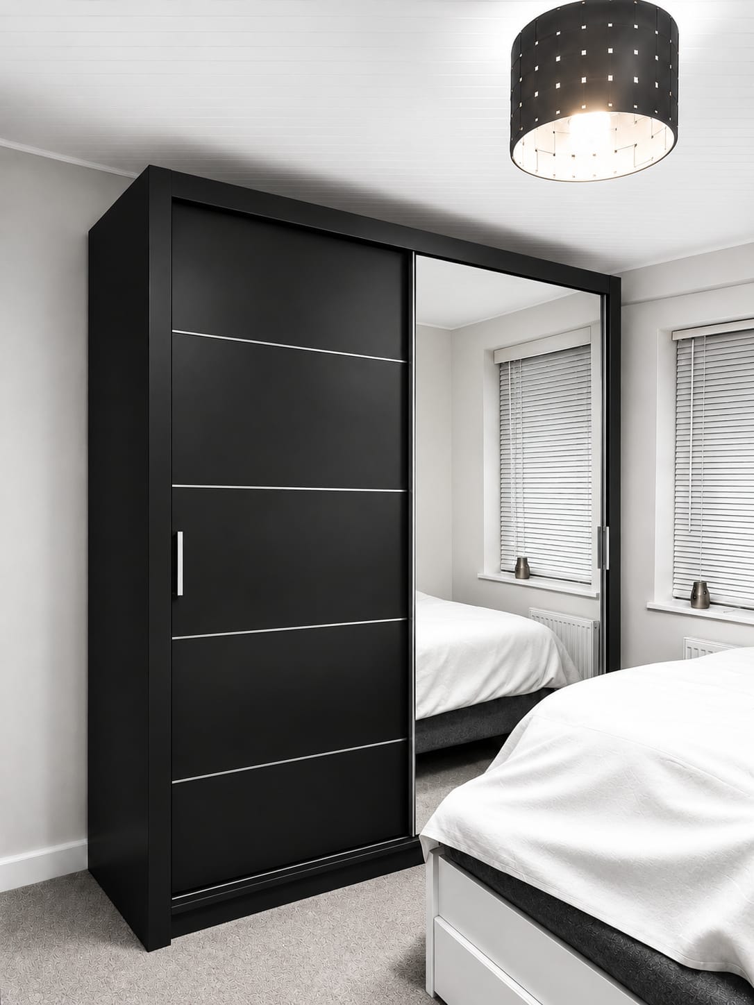 203 CM Lyon Sliding Door Wardrobe with Mirror – White, Black, Brown & Grey