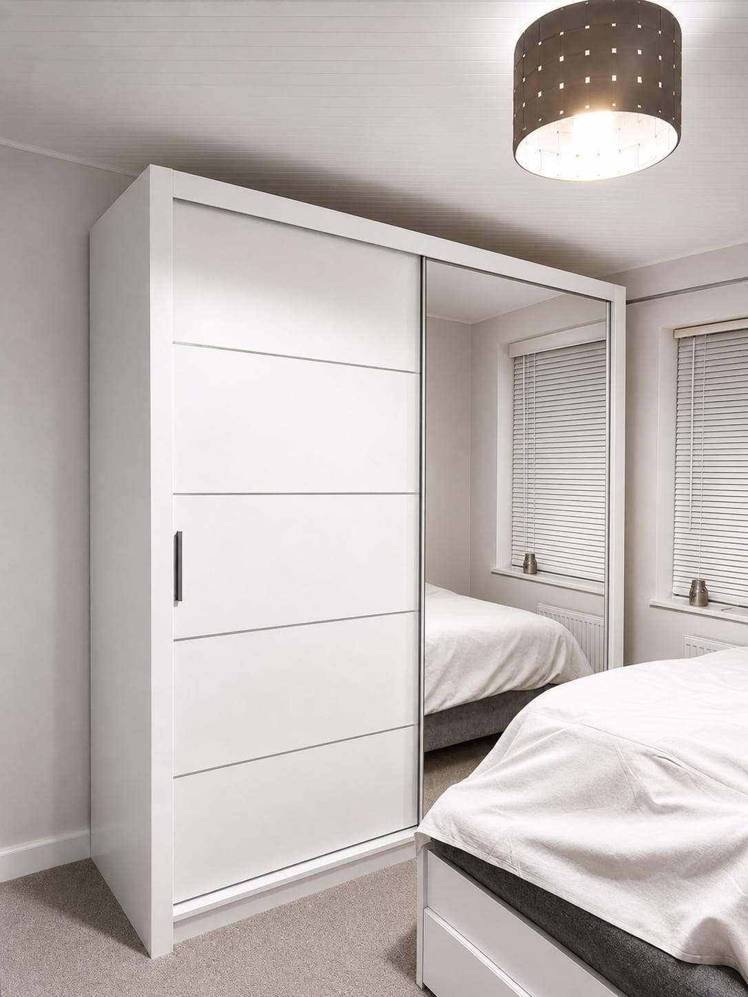 203 CM Lyon Sliding Door Wardrobe with Mirror – White, Black, Brown & Grey