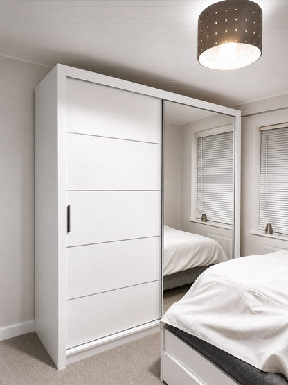 203 CM Lyon Sliding Door Wardrobe with Mirror – White, Black, Brown & Grey