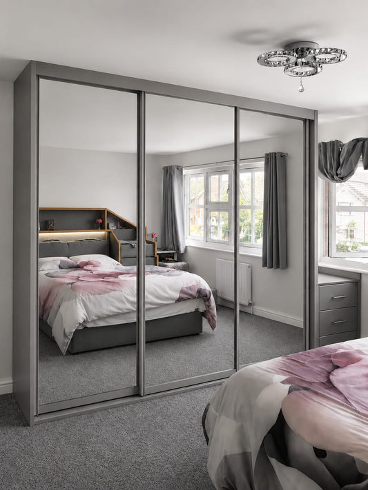 250 CM Millan Sliding Mirror Wardrobe – Extra Large Modern Bedroom Storage in 4 Colours