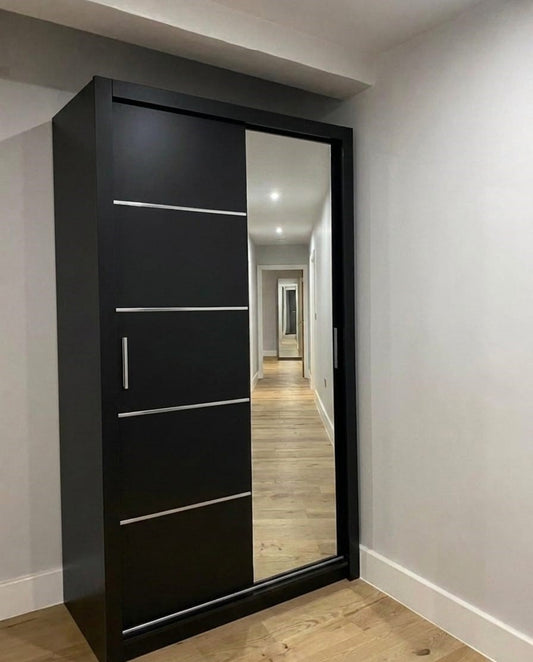 120 CM Lyon Sliding Mirror Wardrobe – Modern Bedroom Storage in 4 Colours