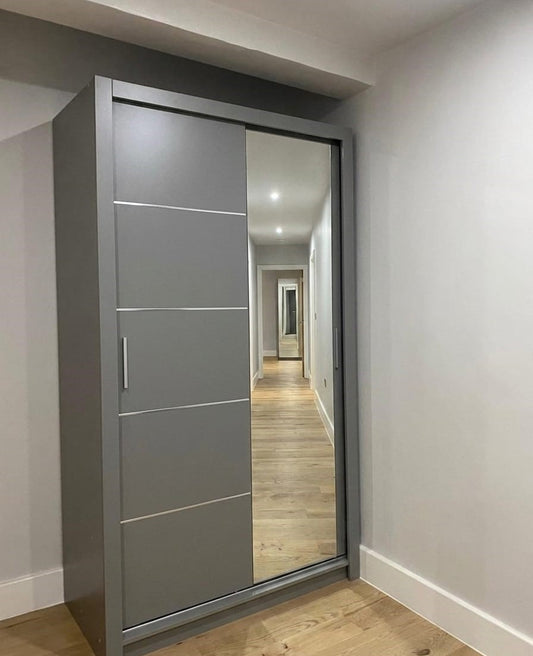 120 CM Lyon Sliding Mirror Wardrobe – Modern Bedroom Storage in 4 Colours