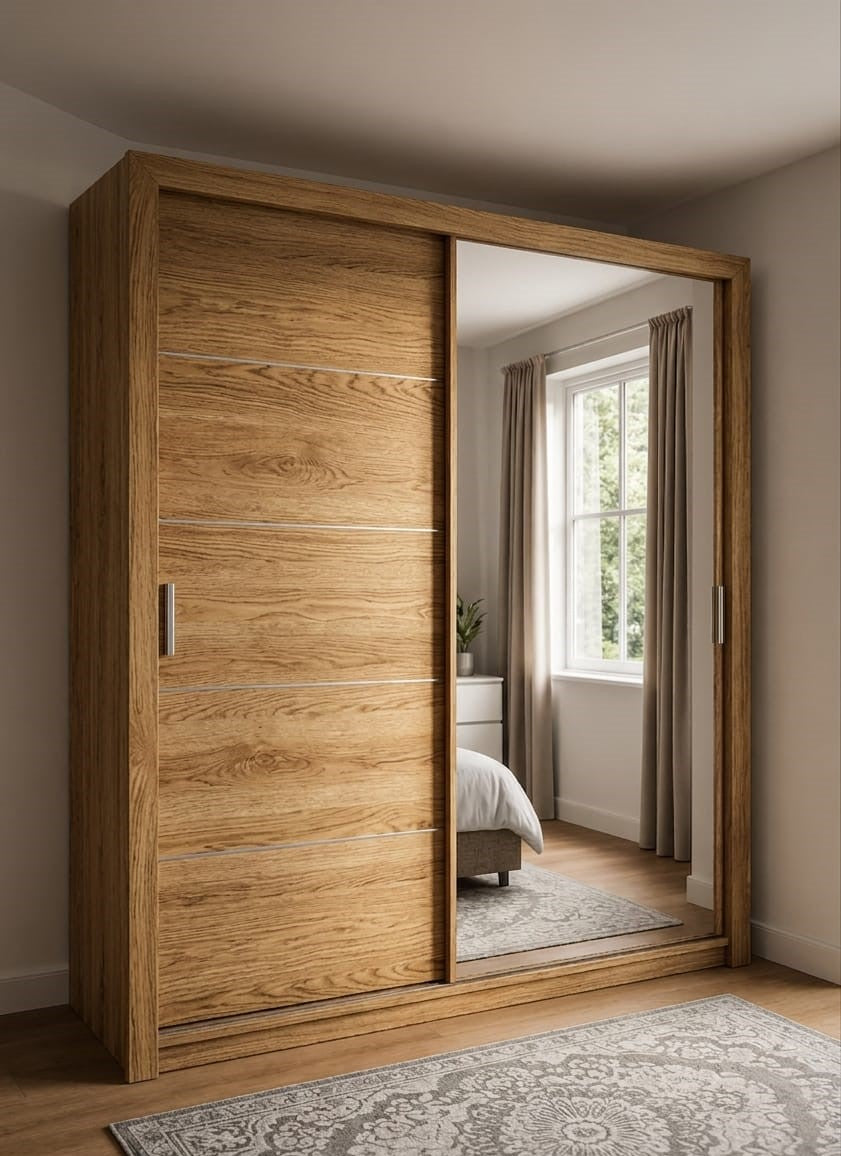 180 CM Lyon Sliding Door Wardrobe with Mirror – Modern White Bedroom Storage