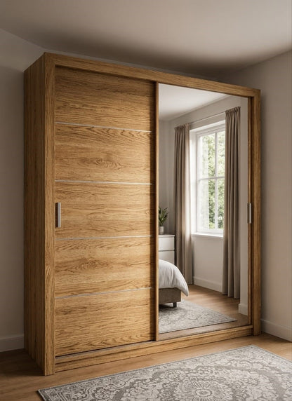 180 CM Lyon Sliding Door Wardrobe with Mirror – Modern White Bedroom Storage