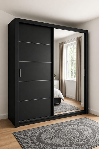 180 CM Lyon Sliding Door Wardrobe with Mirror – Modern White Bedroom Storage