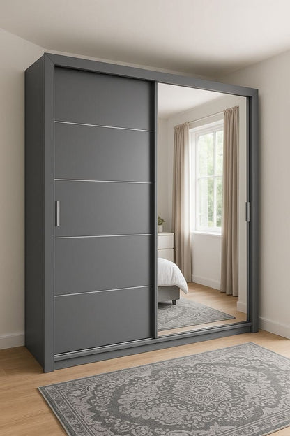 180 CM Lyon Sliding Door Wardrobe with Mirror – Modern White Bedroom Storage