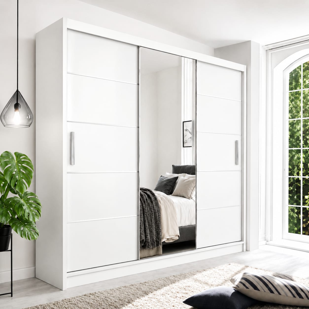 250 CM Lyon Sliding Mirror Wardrobe – Large Modern Bedroom Wardrobe in 4 Colours
