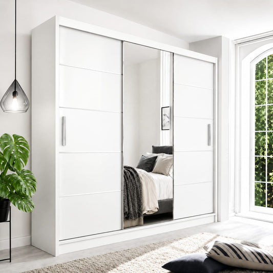 250 CM Lyon Sliding Mirror Wardrobe – Large Modern Bedroom Wardrobe in 4 Colours