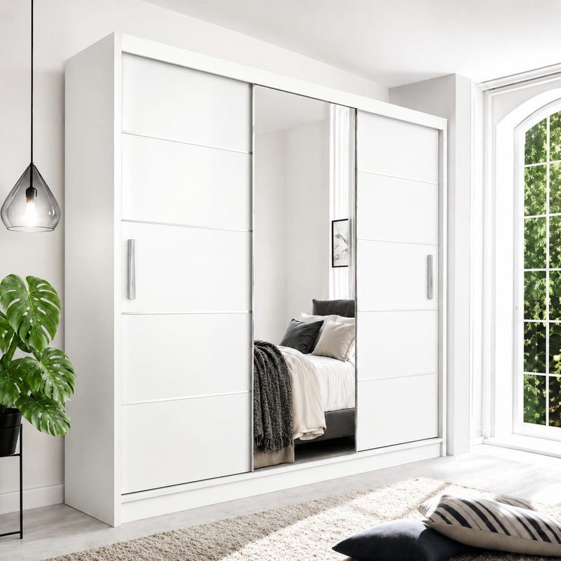 250 CM Lyon Sliding Mirror Wardrobe – Large Modern Bedroom Wardrobe in 4 Colours