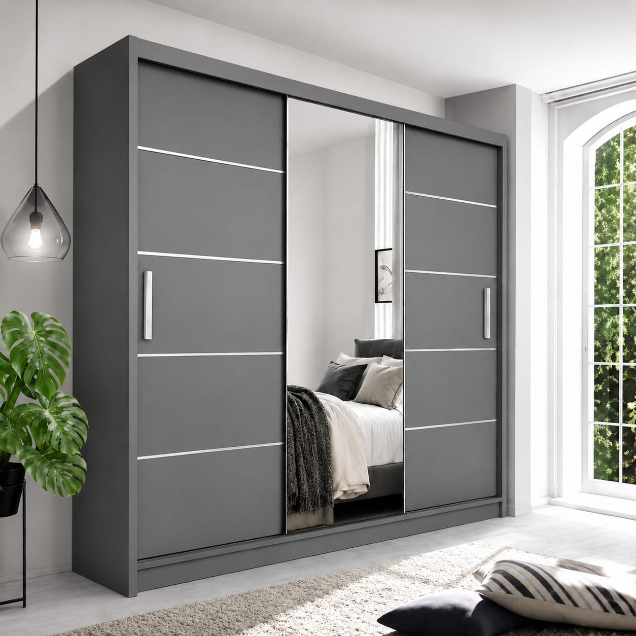 250 CM Lyon Sliding Mirror Wardrobe – Large Modern Bedroom Wardrobe in 4 Colours