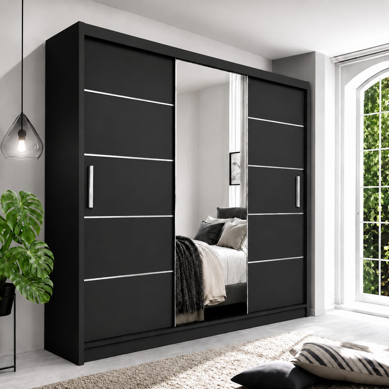 250 CM Lyon Sliding Mirror Wardrobe – Large Modern Bedroom Wardrobe in 4 Colours