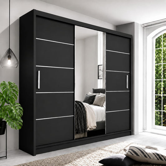 250 CM Lyon Sliding Mirror Wardrobe – Large Modern Bedroom Wardrobe in 4 Colours