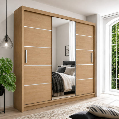 250 CM Lyon Sliding Mirror Wardrobe – Large Modern Bedroom Wardrobe in 4 Colours