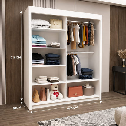 180 CM Millan Sliding Mirror Wardrobe – Modern Bedroom Storage in 4 Colours