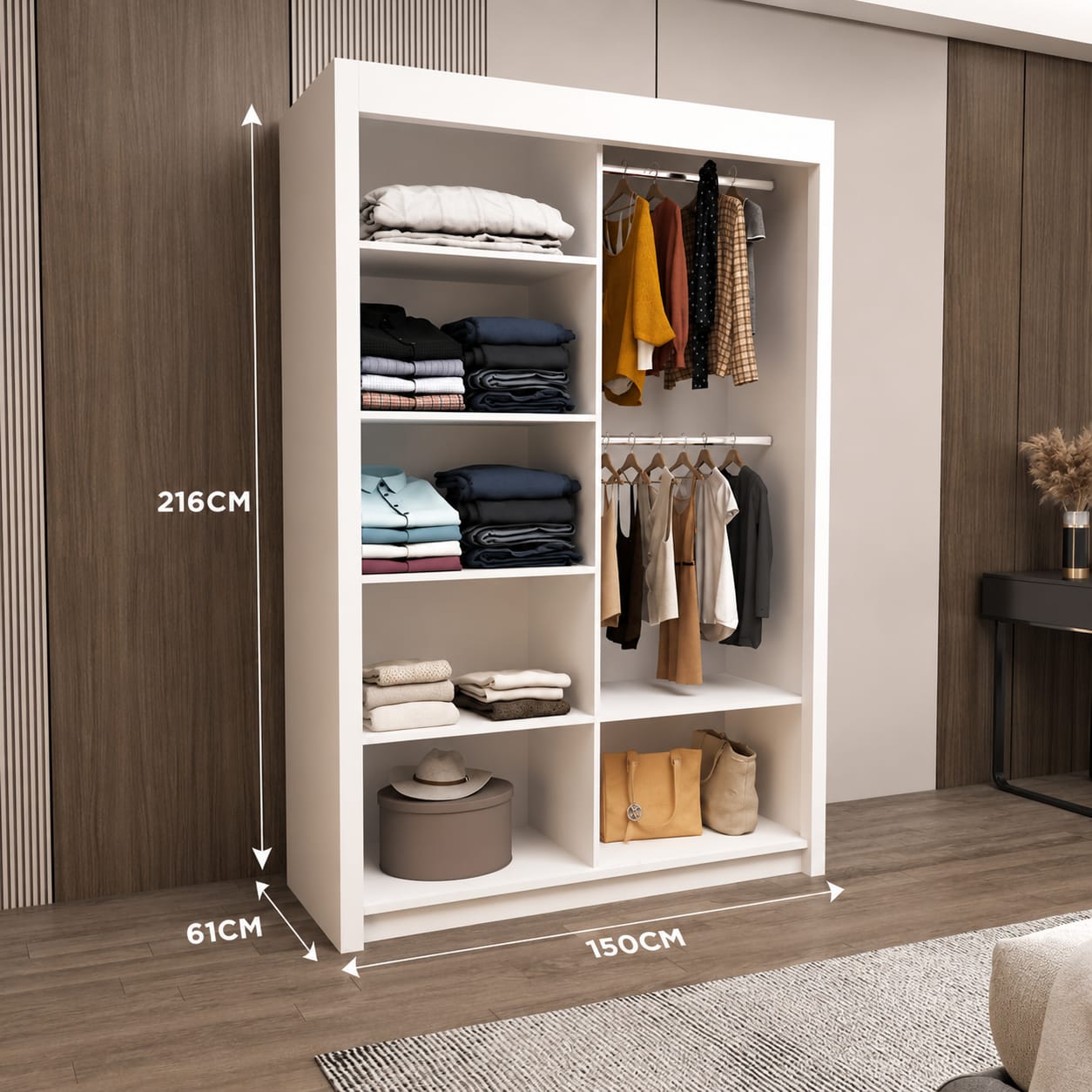 150 CM Oslo Sliding Mirror Wardrobe – Modern Bedroom Storage in 4 Colours