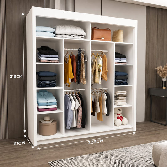 203 CM Millan Sliding Mirror Wardrobe – Large Modern Bedroom Storage in 4 Colours