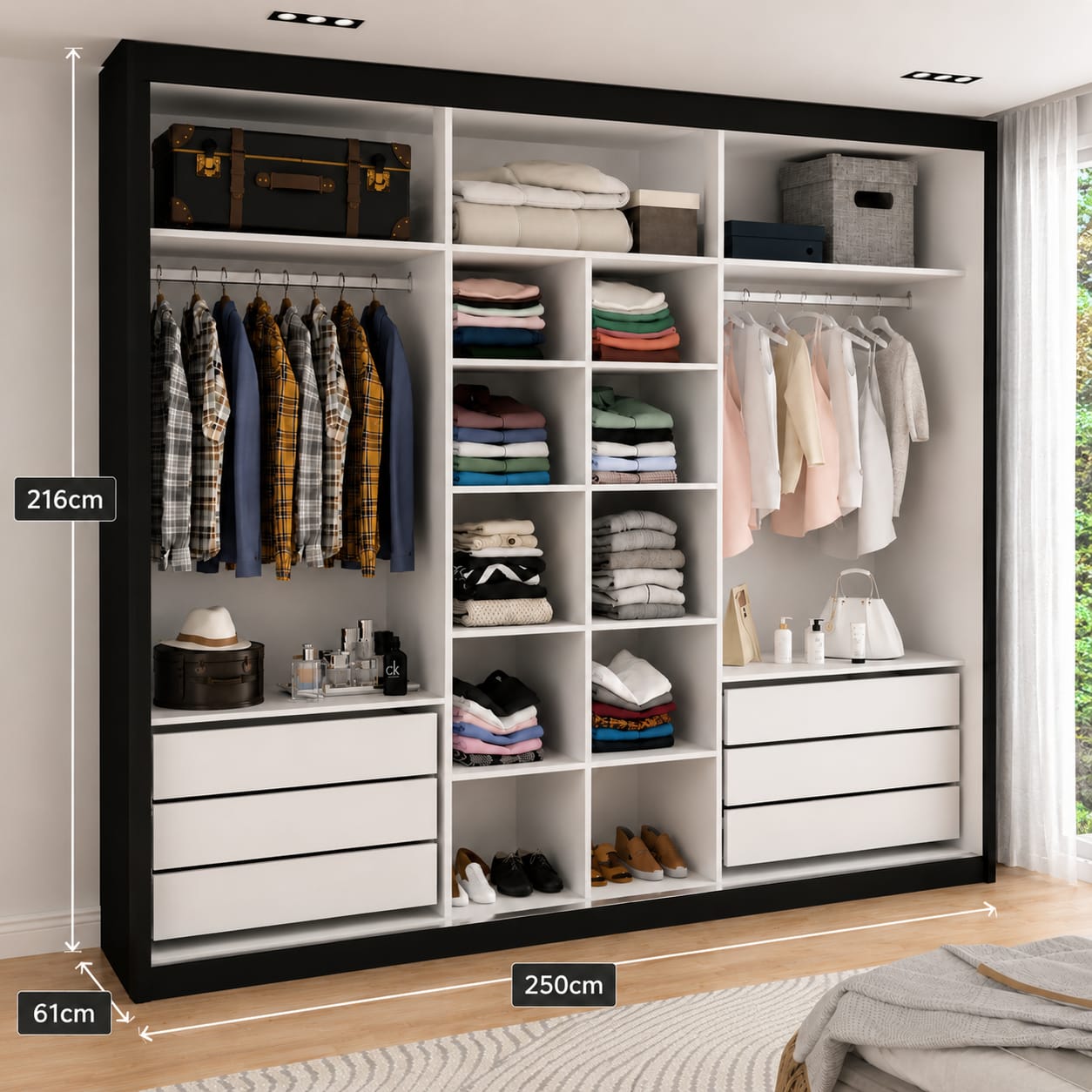 250 CM Millan Sliding Mirror Wardrobe – Extra Large Modern Bedroom Storage in 4 Colours