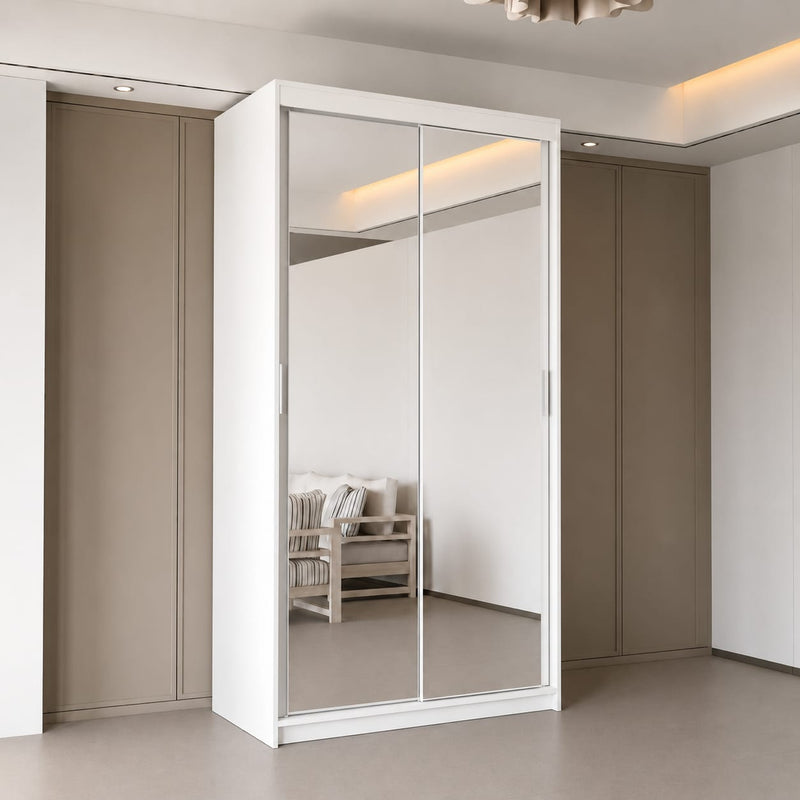 120 CM Millan Sliding Mirror Wardrobe – Modern Bedroom Storage in 4 Colours