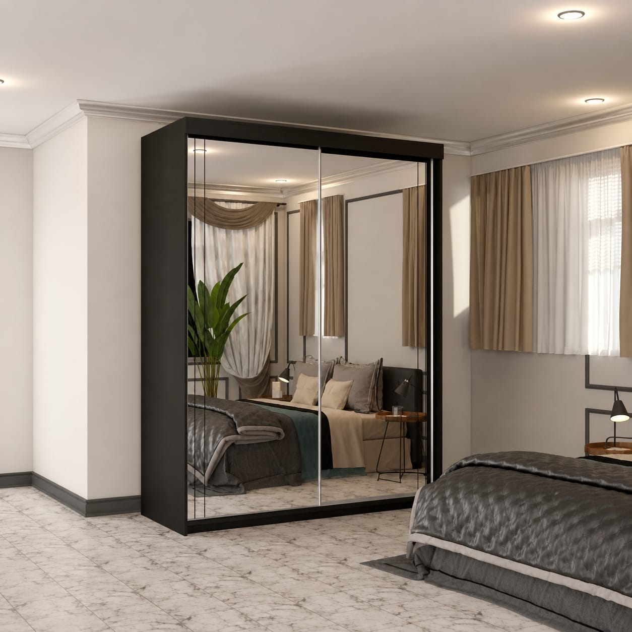 180 CM Millan Sliding Mirror Wardrobe – Modern Bedroom Storage in 4 Colours