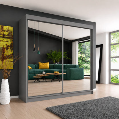 203 CM Millan Sliding Mirror Wardrobe – Large Modern Bedroom Storage in 4 Colours