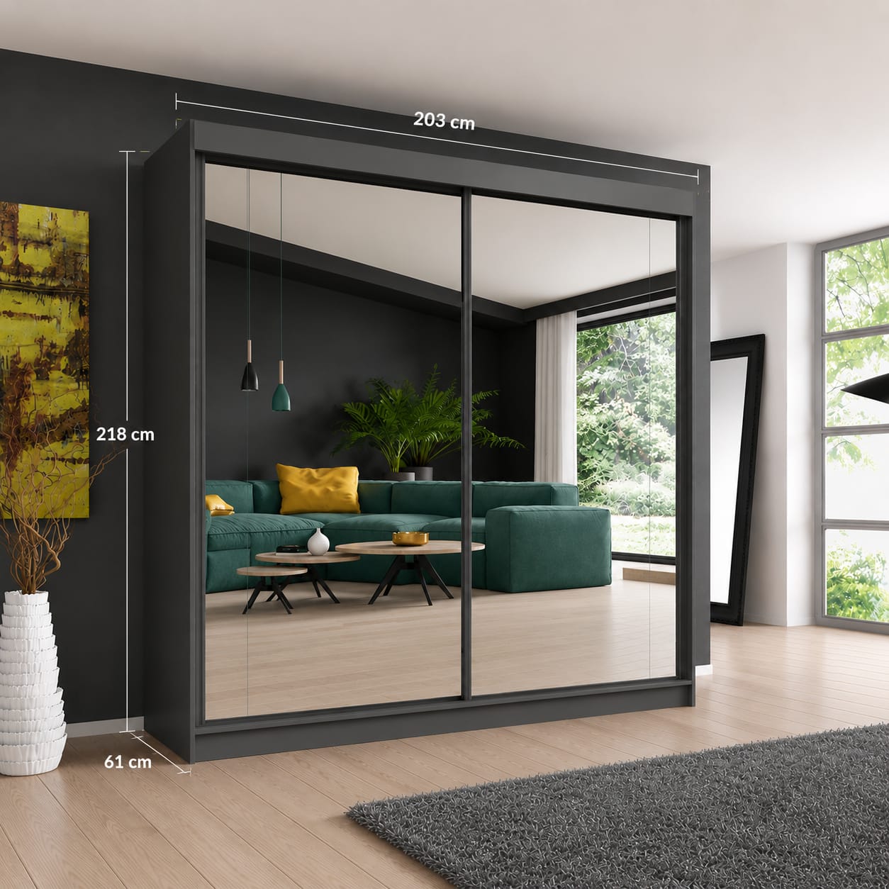 203 CM Millan Sliding Mirror Wardrobe – Large Modern Bedroom Storage in 4 Colours