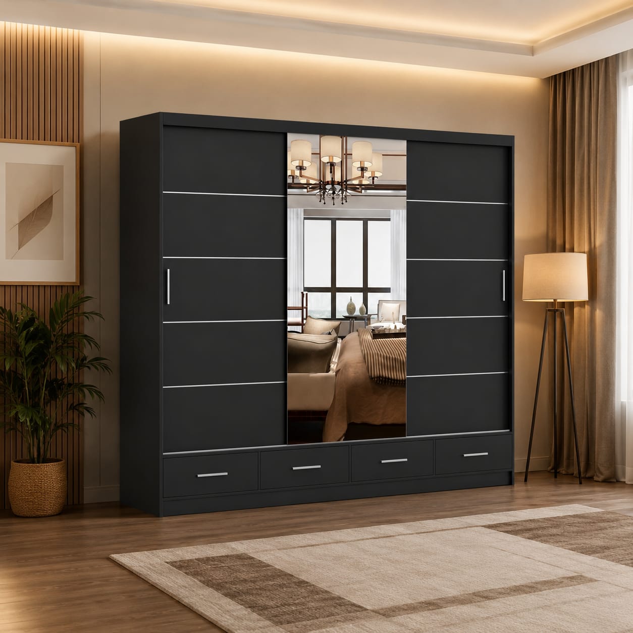 Florence 256cm Wardrobe with Drawers – Modern Luxury Bedroom Storage