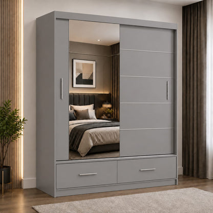 180 CM Florence Mirror Wardrobe with Drawers – Modern Bedroom Storage in 4 Colours