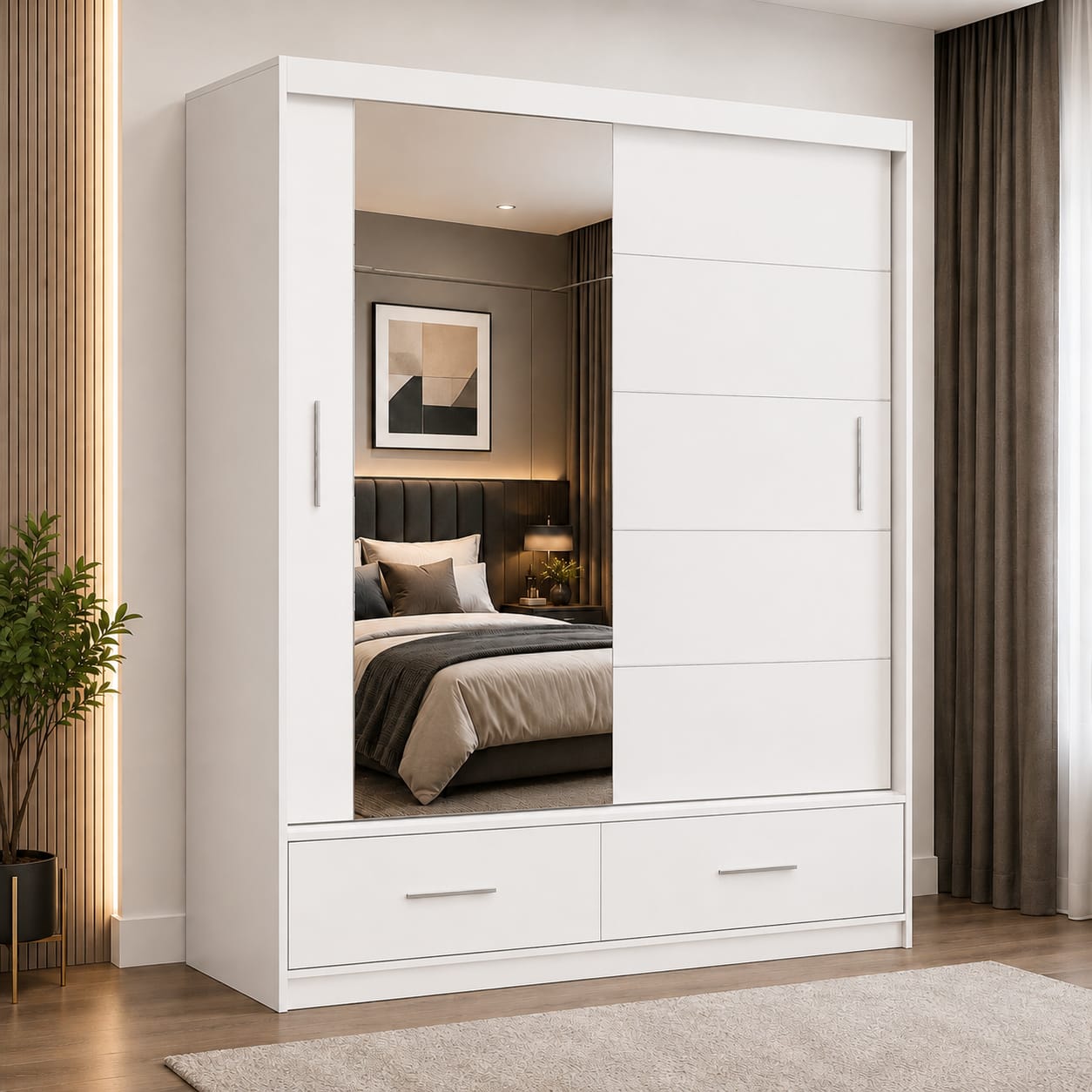 180 CM Florence Mirror Wardrobe with Drawers – Modern Bedroom Storage in 4 Colours