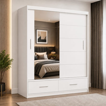 180 CM Florence Mirror Wardrobe with Drawers – Modern Bedroom Storage in 4 Colours