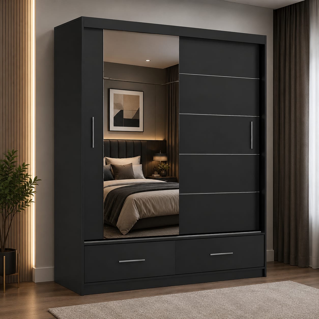 180 CM Florence Mirror Wardrobe with Drawers – Modern Bedroom Storage in 4 Colours