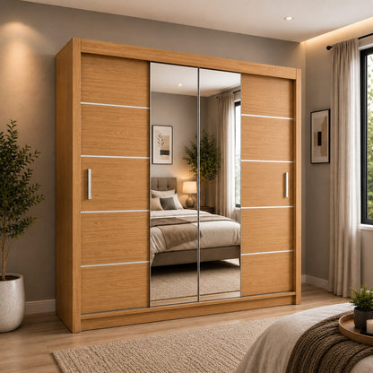 203 CM Oslo Sliding Mirror Wardrobe – Large Modern Bedroom Storage in 4 Colours
