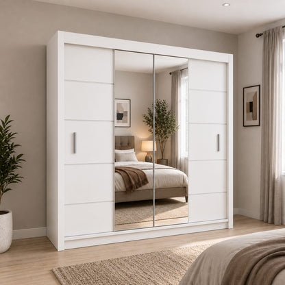 203 CM Oslo Sliding Mirror Wardrobe – Large Modern Bedroom Storage in 4 Colours
