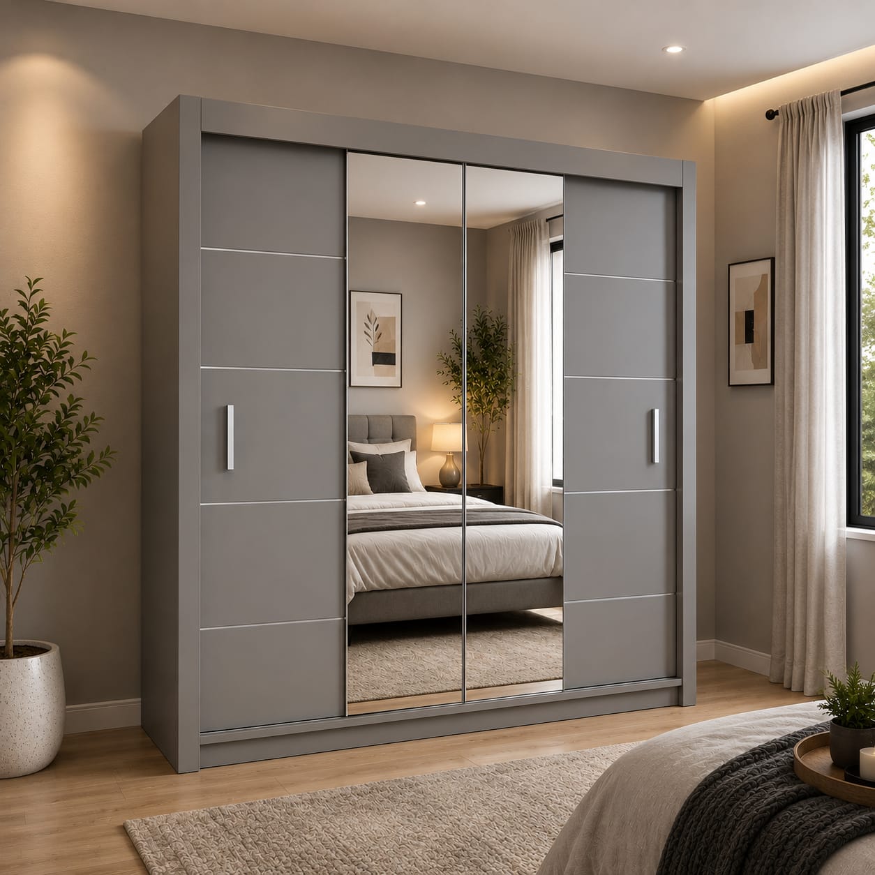 203 CM Oslo Sliding Mirror Wardrobe – Large Modern Bedroom Storage in 4 Colours