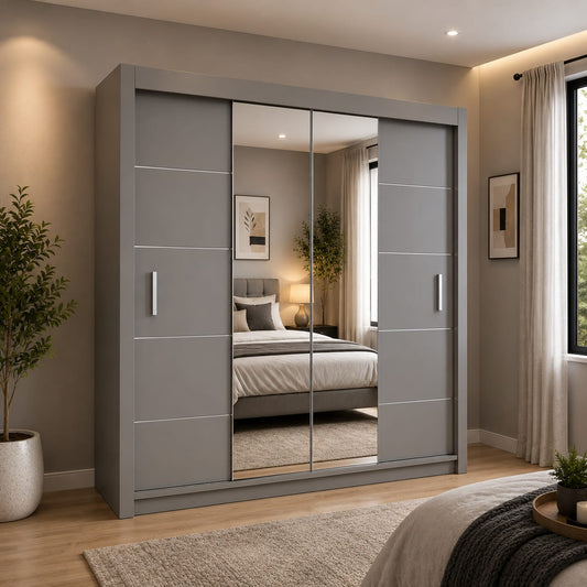 203 CM Oslo Sliding Mirror Wardrobe – Large Modern Bedroom Storage in 4 Colours