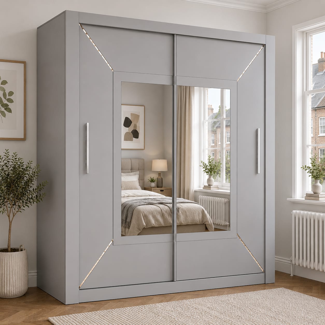 203CM Venice Sliding Door Wardrobe with Centre Mirror – Modern Bedroom Storage in Black, White & Grey