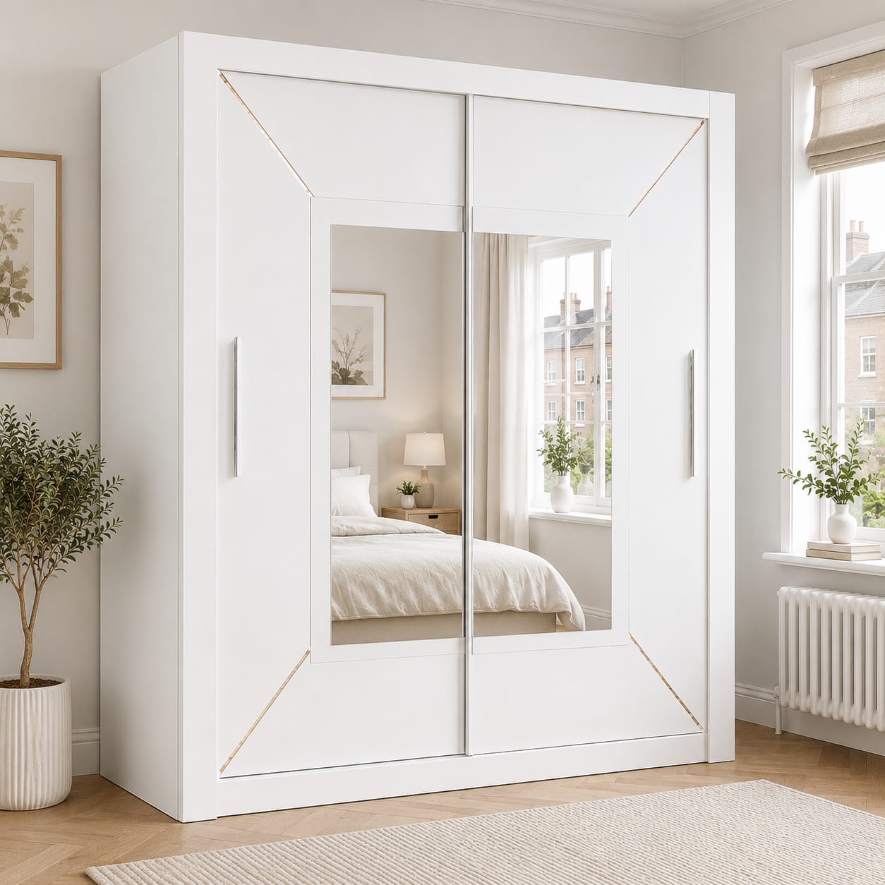 203CM Venice Sliding Door Wardrobe with Centre Mirror – Modern Bedroom Storage in Black, White & Grey