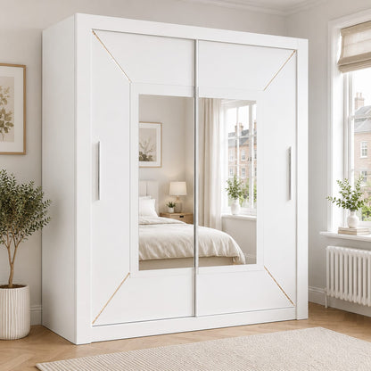 203CM Venice Sliding Door Wardrobe with Centre Mirror – Modern Bedroom Storage in Black, White & Grey