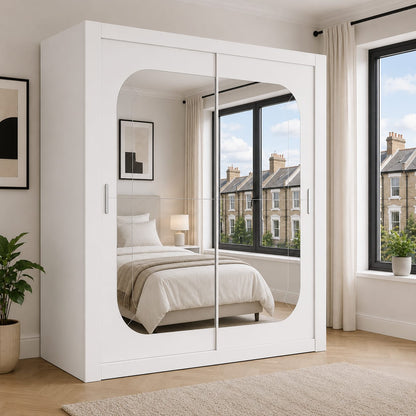 Dallas 203CM Sliding Door Wardrobe with Large Mirror – Modern Bedroom Storage in White, Black & Grey