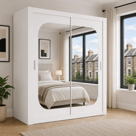 Dallas 203CM Sliding Door Wardrobe with Large Mirror – Modern Bedroom Storage in White, Black & Grey