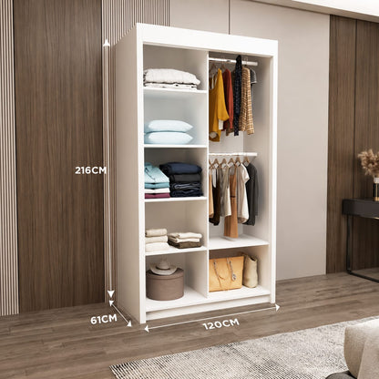 120 CM Lyon Sliding Mirror Wardrobe – Modern Bedroom Storage in 4 Colours